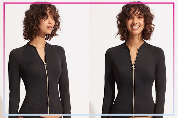 9PR: Seafolly Long Sleeve Sunvest in Black