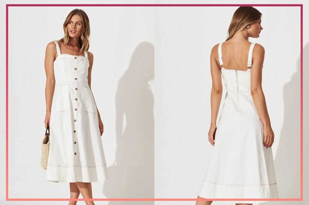 9PR: St Frock Daylight Midi Sundress In White Cotton Blend