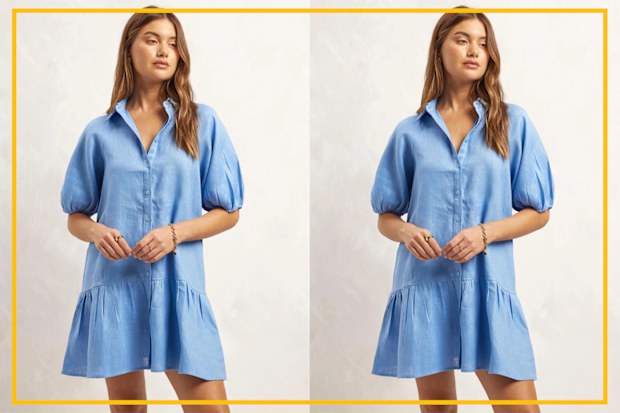 9PR: Linen Soft Puff Sleeve Everyday Mini Dress
