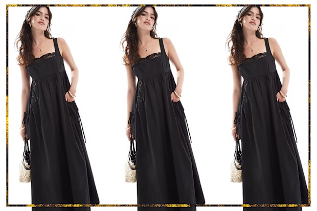 9PR: ASOS DESIGN lace trim bust midi sundress in black