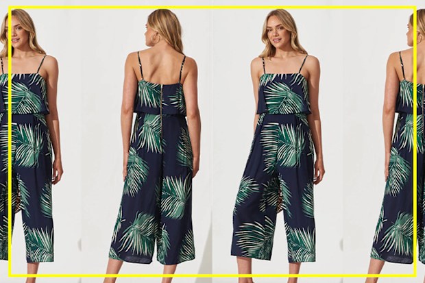 9PR: Summertime Jumpsuit, Navy Leaf Print