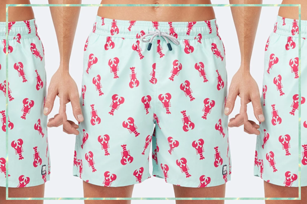 9PR: Tom & Teddy Lobster Boardshorts, Light Blue and Berry