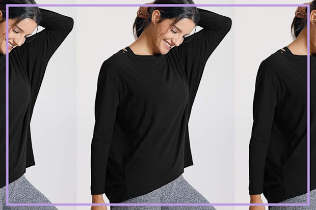 9PR: CRZ YOGA Women's Long Sleeve Pima Cotton Workout Shirt, Black
