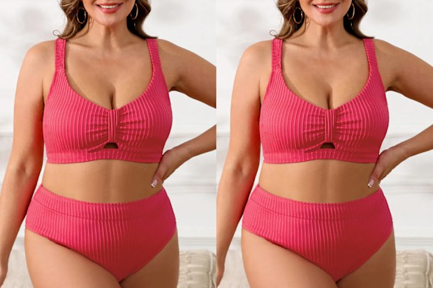 9PR: Cupshe Wine Rib DD+ Bikini Top & Banded Bottoms Set