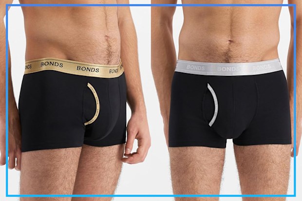 9PR: Bonds Men's Cotton Blend Guyfront Trunk, 3-Pack, Black, Gold and Silver