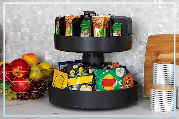 9PR: Mind Reader 'Supreme' Lazy Suzan 2 Tiered Breakroom Snack Organiser, Black