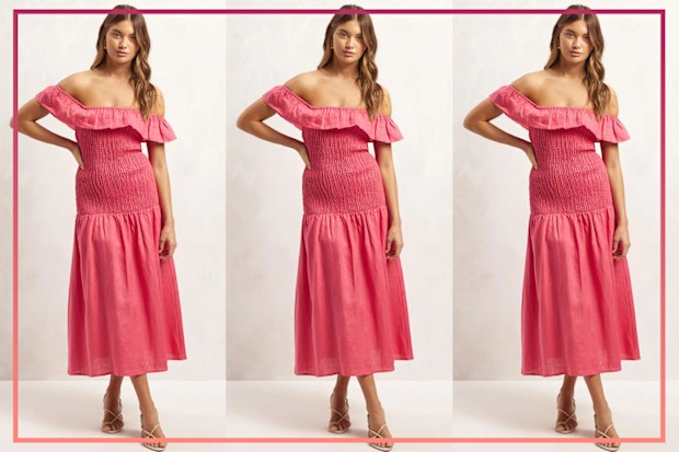 9PR: Frill Shirred Midi Dress