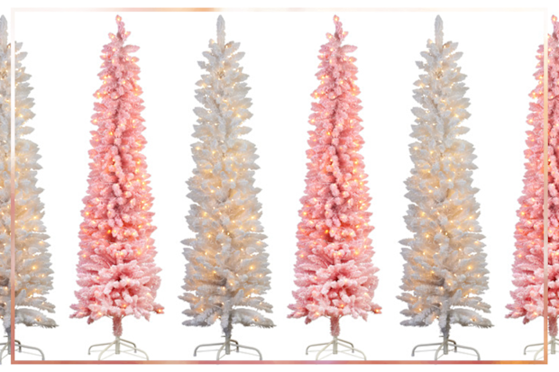 9PR: Enchanted & Evergreen Floss Pink and White Candy LED Snowy Christmas Tree