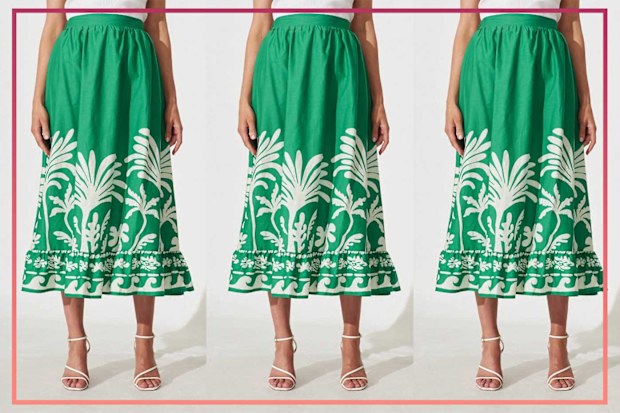 9PR: Finesse Maxi Skirt In Green Border Print Cotton