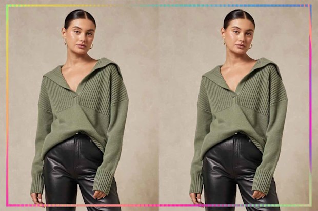 9PR: Aere Open Collar Rib Detail Wool Knit
