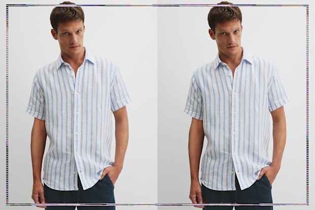 9PR: Regular Fit Organically Grown Linen Stripe Shirt