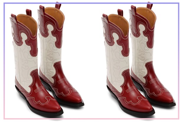 9PR: GANNI Stitched Leather Cowboy Boots