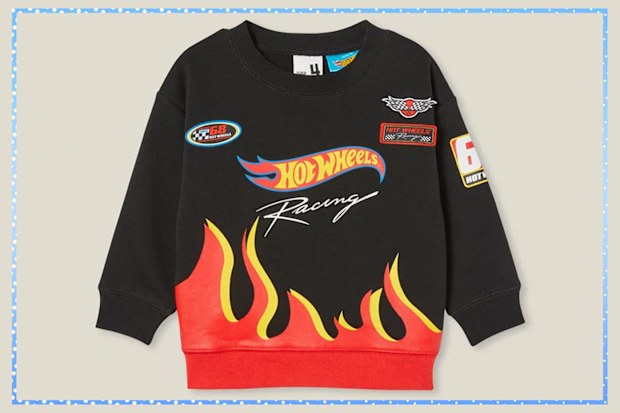 9PR:Cotton On Kids Hot Wheels Felix Fleece Crew Neck, Charcoal