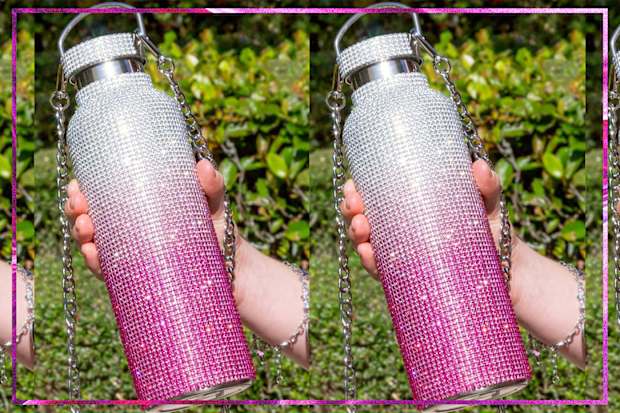 9PR: Paris Hilton Pink Ombre Rhinestone Water Bottle, 739mL 