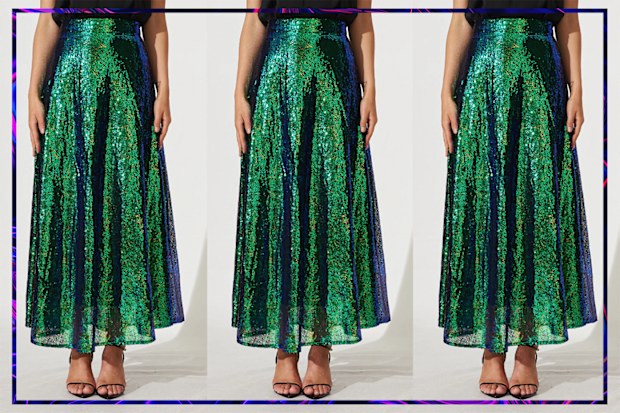 9PR: Exquisite Maxi Skirt In Green Sequin
