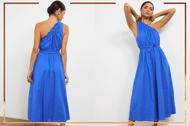 9PR: Atmos&Here Paige One Shoulder Linen Blend Midi Dress