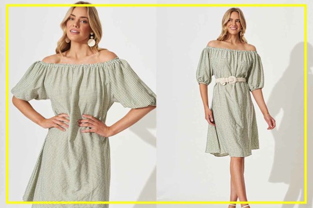 9PR: Bambie Dress In Khaki And White Gingham