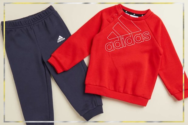 9PR: Adidas Performance Essentials Big Logo Sweatshirt & Jogger Pants, Navy, White and Red