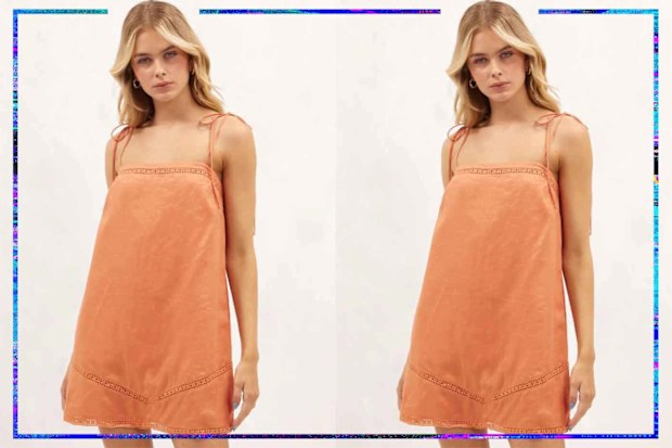 9PR: Aere Linen Crochet Insert Mini Dress
