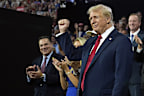 Republican presidential candidate former President Donald Trump arrives for the final day of the Republican National Convention at the Fiserv Forum, Thursday, July 18, 2024, in Milwaukee. (AP Photo/Evan Vucci)