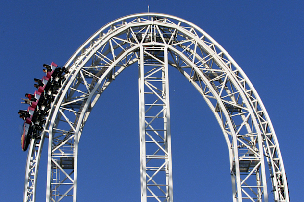 Japanese guests speed down a 156-foot drop as they enjoy what is claimed to be the world's fastest rollercoaster, called "Dodonpa," at the Fujikyu Highland amusement park in Fuji-Yosida, west of Tokyo