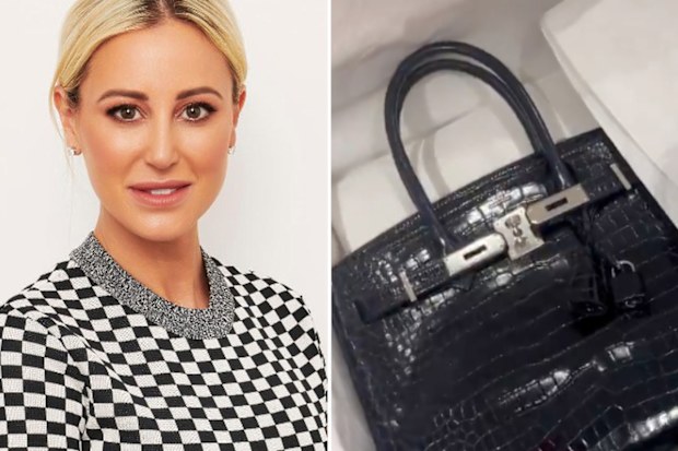 Roxy Jacenko with one of her designer handbags - a Hermes Birkin 30 in Midnight Blue.