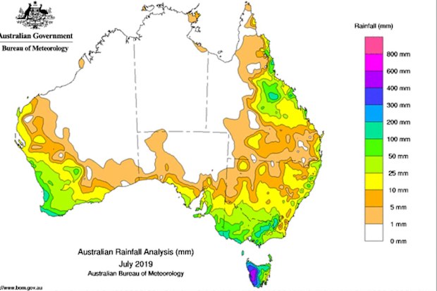 July was incredibly dry across Australia, save for Tasmania.