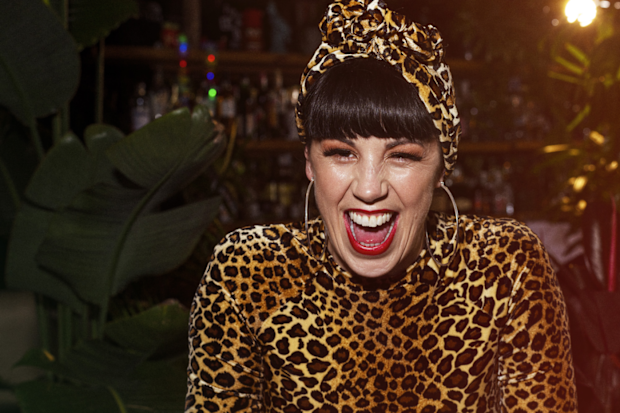 Shannon Martinez vegan chef in leopard print outfit