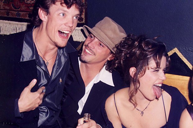Matthew Lillard, Skeet Ulrich and Neve Campbell at the Scream premiere in Los Angeles, California, United States, September 7, 1996
