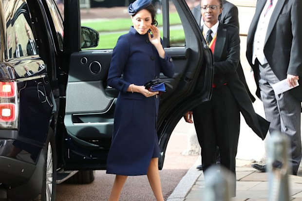Prince Harry and Meghan Markle arrive for Princess Eugenie's royal wedding, 2018
