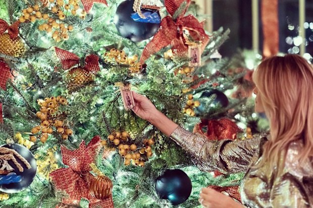 Melania Trump with her 2020 White House Christmas decorations.