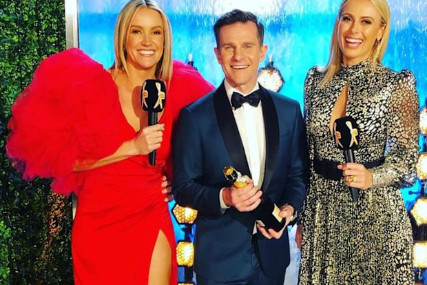Leila McKinnon, David Campbell and Sylvia Jeffreys at the 2019 Logie Awards.