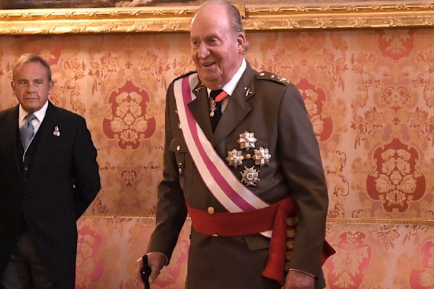 Former Spain's King Juan Carlos, left at the annual Epiphany Day celebrations at the Royal Palace in Madrid, Spain, Saturday, Jan. 6, 2018. 