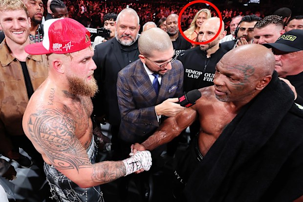 Jake Paul announced as winner against Mike Tyson during LIVE On Netflix: Jake Paul vs. Mike Tyson at AT&T Stadium on November 15, 2024 in Arlington, Texas. 