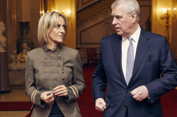 Emily Maitlis from BBC Newsnight walking with Prince Andrew ahead of their sit-down interview whcih received negative backlash.