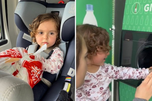 Noah Kharoufeh with mum NIkolina doing a Return and Earn.