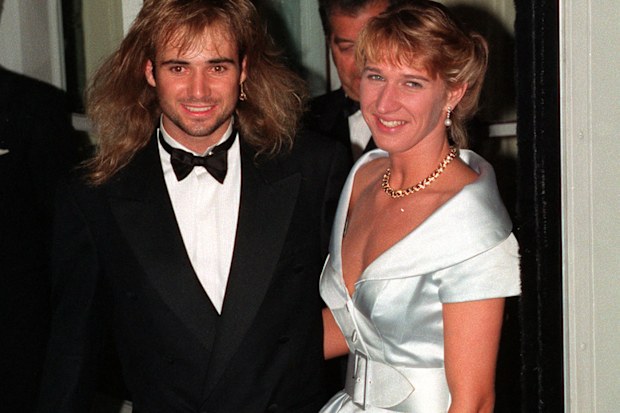 Wimbledon Champions Steffi Graf and Andre Agassi outside the Savoy Hotel in London for the post Wimbledon dinner. 