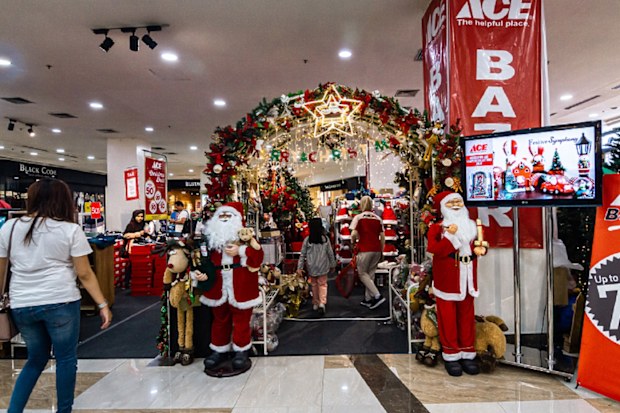 A stan of Christmas decorations at the shopping mall in Yogyakarta, Indonesia on December 24, 2019. 