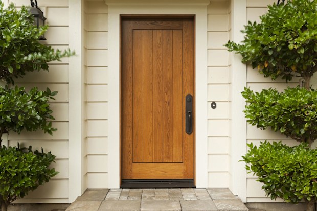 Closed front door of a house.