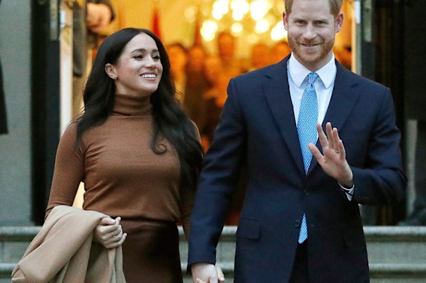 Prince Harry and Meghan, the Duke and Duchess of Sussex, leave after visiting Canada House on Jan. 7, 2020, in London