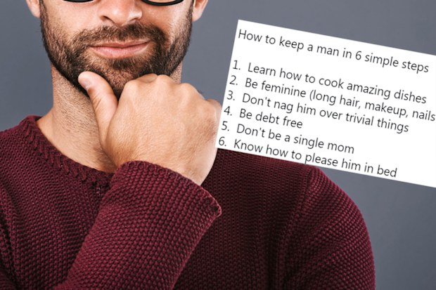 A man on Twitter has been slammed for his sexist list on "how to keep a man". 