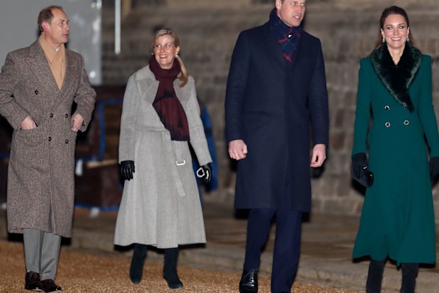 Prince Edward, Earl of Wessex, Sophie, Countess of Wessex, Catherine, Duchess of Cambridge and Prince William, Duke of Cambridge attend an event to thank local volunteers and key workers from organisations and charities in Berkshire, who will be volunteering or working to help others over the Christmas period in the quadrangle of Windsor Castle on December 8, 2020 in Windsor, England