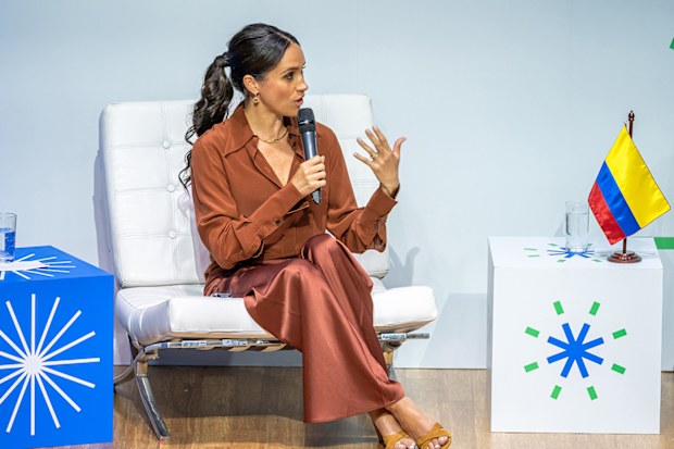 Meghan, Duchess of Sussex, speaks onstage at EAN University on August 15, 2024 in Bogota, Colombia