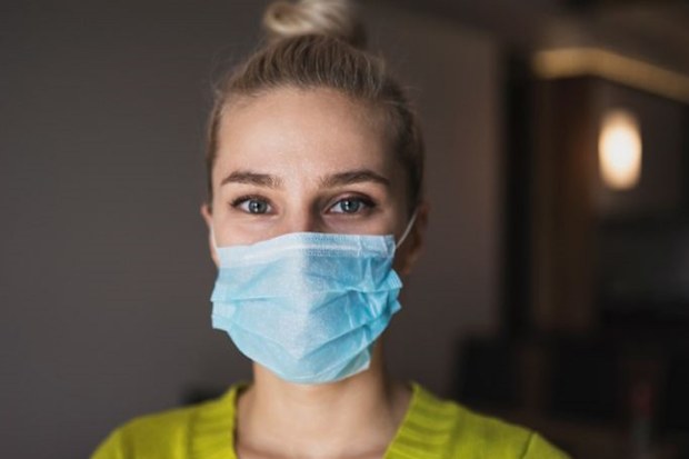 Woman wearing face mask