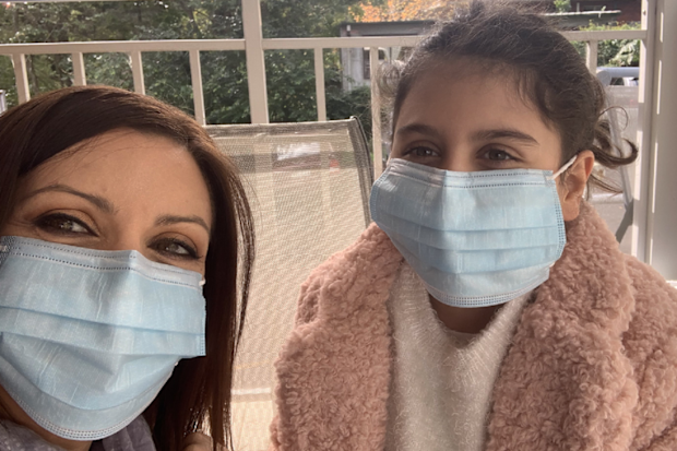 Jo Abi and Kitty face masks visiting Nonno in aged care