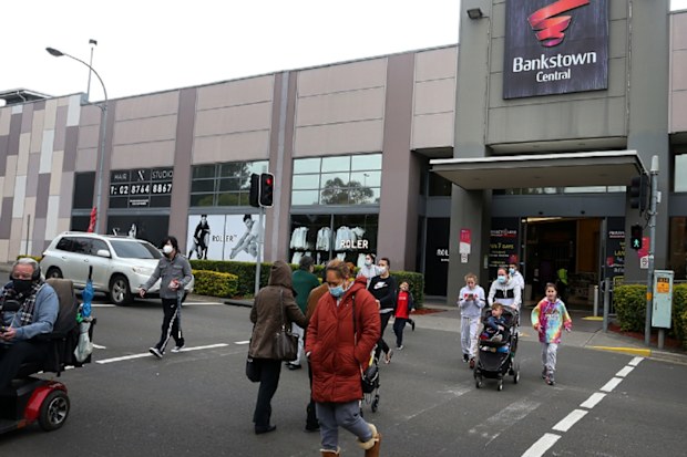 Bankstown Central shopping centre people in car park
