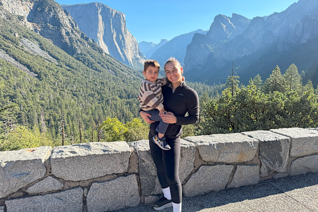 Nikolina Kharoufeh and her son on holiday