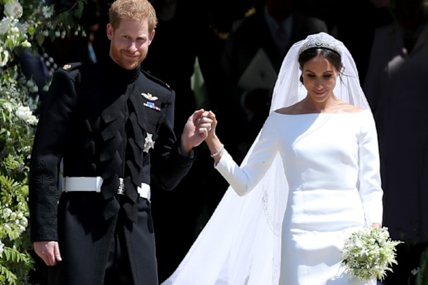 Prince Harry and Meghan Markle leave St George's Chapel in Windsor Castle after their wedding.