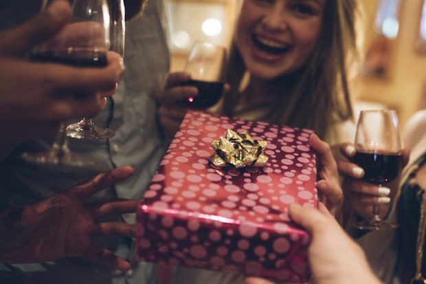 birthday gift at birthday dinner