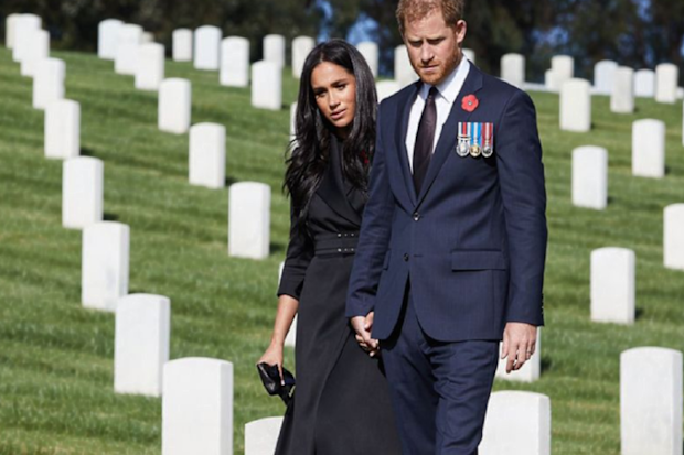 Harry and Meghan hold hands at Remembrance Day appearance 2020